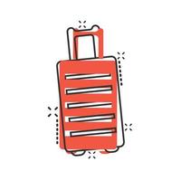 icono de bolsa de viaje en estilo cómico. Ilustración de vector de dibujos animados de equipaje sobre fondo blanco aislado. concepto de negocio de efecto de salpicadura de equipaje.