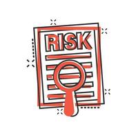 Risk level icon in comic style. Result cartoon vector illustration on white isolated background. Assessment splash effect business concept.