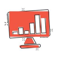 Website analytics icon in comic style. SEO data cartoon vector illustration on white isolated background. Computer diagram splash effect business concept.