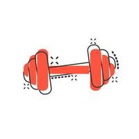 icono de gimnasio de fitness con mancuernas de dibujos animados vectoriales en estilo cómico. Pictograma de ilustración de concepto de barra. concepto de efecto de salpicadura de negocio deportivo de culturismo. vector