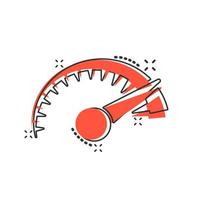 Speedometer level sign icon in comic style. Accelerate vector cartoon illustration on white isolated background. Motion tachometer business concept splash effect.