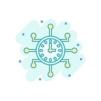 Real time icon in comic style. Clock vector cartoon illustration on white isolated background. Watch business concept splash effect.