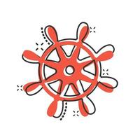 Helm wheel icon in comic style. Navigate steer cartoon vector illustration on white isolated background. Ship drive splash effect business concept.