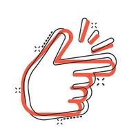 Finger snap gesture icon in comic style. Expression vector cartoon illustration pictogram splash effect.