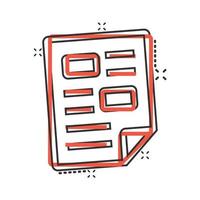 Document note icon in comic style. Paper sheet cartoon vector illustration on white background. Notepad document splash effect business concept.