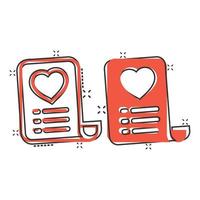 Wishlist icon in comic style. Like document cartoon vector illustration on white isolated background. Favorite list splash effect business concept.
