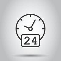 Clock 24 7 icon in flat style. Watch vector illustration on white isolated background. Timer business concept.