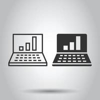 Laptop chart icon in flat style. SEO data vector illustration on white isolated background. Computer diagram business concept.