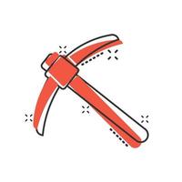 Axe icon in comic style. Lumberjack cartoon vector illustration on white isolated background. Blade splash effect business concept.