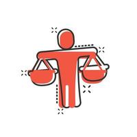 Ethic balance icon in comic style. Honesty cartoon vector illustration on isolated background. Decision splash effect business concept.