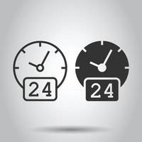 Clock 24 7 icon in flat style. Watch vector illustration on white isolated background. Timer business concept.