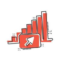 Market trend icon in comic style. Growth arrow with magnifier cartoon vector illustration on white isolated background. Increase splash effect business concept.