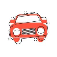 Car icon in comic style. Automobile car vector cartoon illustration pictogram. Auto business concept splash effect.