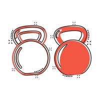 Kettlebell icon in comic style. Barbell sport equipment cartoon vector illustration on white isolated background. Dumbbell splash effect business concept.