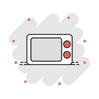 icono de microondas de dibujos animados vectoriales en estilo cómico. Pictograma de ilustración de signo de horno de microondas. concepto de efecto de salpicadura de negocio de estufa. vector