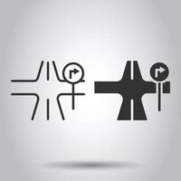 Crossroad icon in flat style. Road direction navigation vector illustration on white isolated background. Locate pin position business concept.