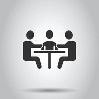 People with table icon in flat style. Teamwork conference vector illustration on white isolated background. Speaker dialog business concept.