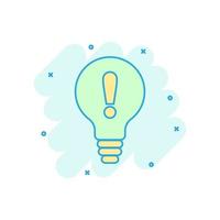 Problem solution icon in comic style. Light bulb idea vector cartoon illustration on white background. Question and answer business concept splash effect.