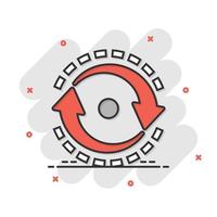 Oval with arrows icon in comic style. Consistency repeat vector cartoon illustration on white isolated background. Reload rotation business concept splash effect.