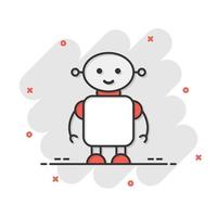 Cute robot chatbot icon in comic style. Bot operator cartoon vector illustration on white isolated background. Smart chatbot character splash effect business concept.