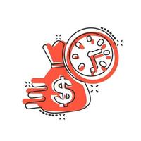 Vector cartoon business and finance management icon in comic style. Time is money concept illustration pictogram. Financial strategy business splash effect concept.