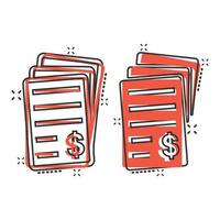 Financial statement icon in comic style. Document cartoon vector illustration on white isolated background. Report splash effect business concept.