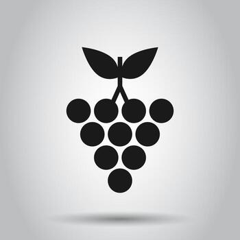 Grape fruits sign icon in flat style. Grapevine vector illustration on isolated background. Wine grapes business concept.