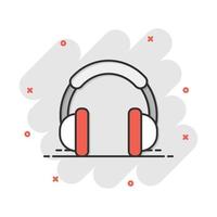 icono de auriculares de dibujos animados vectoriales en estilo cómico. pictograma de ilustración de signo de auriculares. concepto de efecto de salpicadura de negocio de auriculares. vector