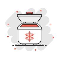 Fridge refrigerator icon in comic style. Freezer container vector cartoon illustration pictogram. Fridge business concept splash effect.