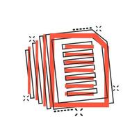 Document note icon in comic style. Paper sheet vector cartoon illustration pictogram. Notepad document business concept splash effect.