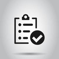 Checklist document sign icon in flat style. Survey vector illustration on isolated background. Check mark banner business concept.