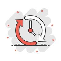 icono de cuenta regresiva del reloj en estilo cómico. pictograma de ilustración de dibujos animados de vector de cronómetro de tiempo. efecto de salpicadura de concepto de negocio de reloj.