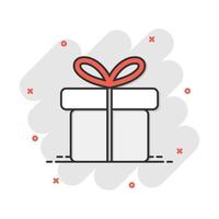 icono de caja de regalo de dibujos animados vectoriales en estilo cómico. pictograma de ilustración de signo de regalo presente. concepto de efecto de salpicadura de negocio de caja. vector