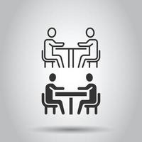 People with table icon in flat style. Teamwork conference vector illustration on white isolated background. Speaker dialog business concept.