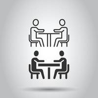 People with table icon in flat style. Teamwork conference vector illustration on white isolated background. Speaker dialog business concept.