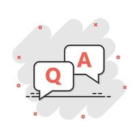 Question and answer icon in comic style. Discussion speech bubble vector cartoon illustration pictogram. Question, answer business concept splash effect.