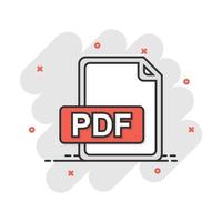 Cartoon PDF icon in comic style. Document illustration pictogram. File sign splash business concept. vector