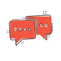 Speak chat sign icon in comic style. Speech bubbles cartoon vector illustration on white isolated background. Team discussion button splash effect business concept.