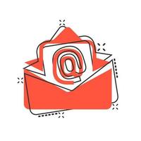 Mail envelope icon in comic style. Email message vector cartoon illustration pictogram. Mailbox e-mail business concept splash effect.