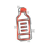 icono de botella de leche en estilo cómico. Ilustración de vector de dibujos animados de matraz sobre fondo blanco aislado. concepto de negocio de efecto de salpicadura de contenedor de bebida.