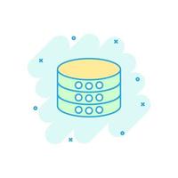 Data center icon in comic style. Server vector cartoon illustration on white isolated background. Security business concept splash effect.