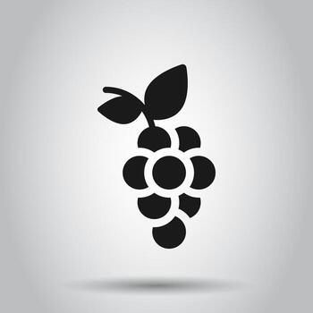 Grape fruits sign icon in flat style. Grapevine vector illustration on isolated background. Wine grapes business concept.