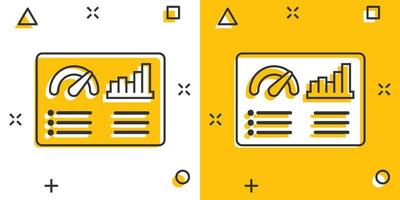 Dashboard icon in comic style. Finance analyzer cartoon vector illustration on white isolated background. Performance algorithm splash effect business concept.