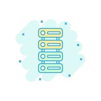 Data center icon in comic style. Server vector cartoon illustration on white isolated background. Security business concept splash effect.
