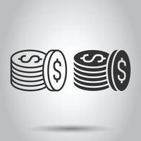 Coins stack icon in flat style. Dollar coin vector illustration on white isolated background. Money stacked business concept.