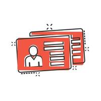 Resume icon in comic style. Contract document cartoon vector illustration on white isolated background. Paper notepad splash effect business concept.