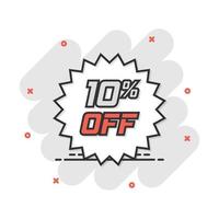 Vector cartoon discount sticker icon in comic style. Sale tag illustration pictogram. Promotion 10 percent discount splash effect concept.
