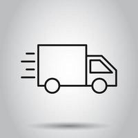 Delivery truck sign icon in flat style. Van vector illustration on isolated background. Cargo car business concept.