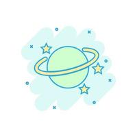 Saturn icon in comic style. Planet vector cartoon illustration on white isolated background. Galaxy space business concept splash effect.