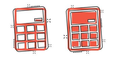 icono de calculadora en estilo cómico. calcular la ilustración vectorial de dibujos animados sobre fondo blanco aislado. concepto de negocio de efecto de salpicadura de cálculo. vector